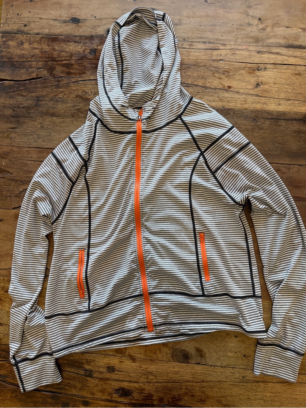 Heirloom Striped Hooded Zip Jacket with Orange Accents